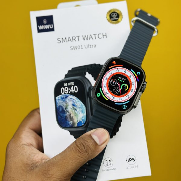 WiWu SW01 Ultra Bluetooth Calling Smart Watch- Black (IP68, Sports Modes, 2.1″ HD IPS)