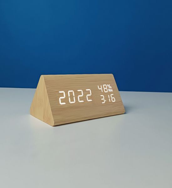 Triangle Wooden Style Digital LED Clock